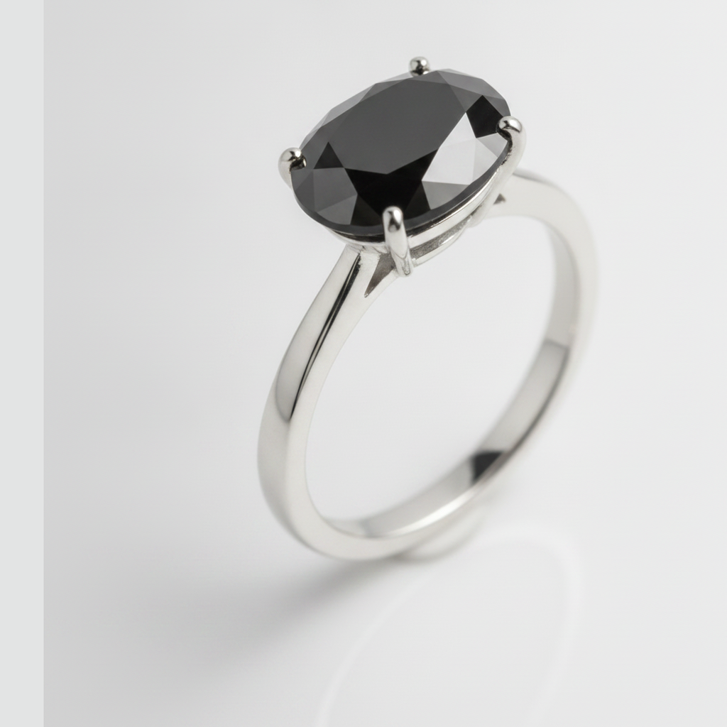 2 Carat Oval Black Diamond Solitaire Ring Natural 14K White Gold