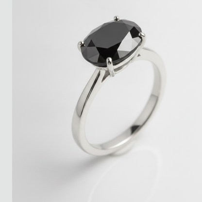 2 Carat Oval Black Diamond Solitaire Ring Natural 14K White Gold