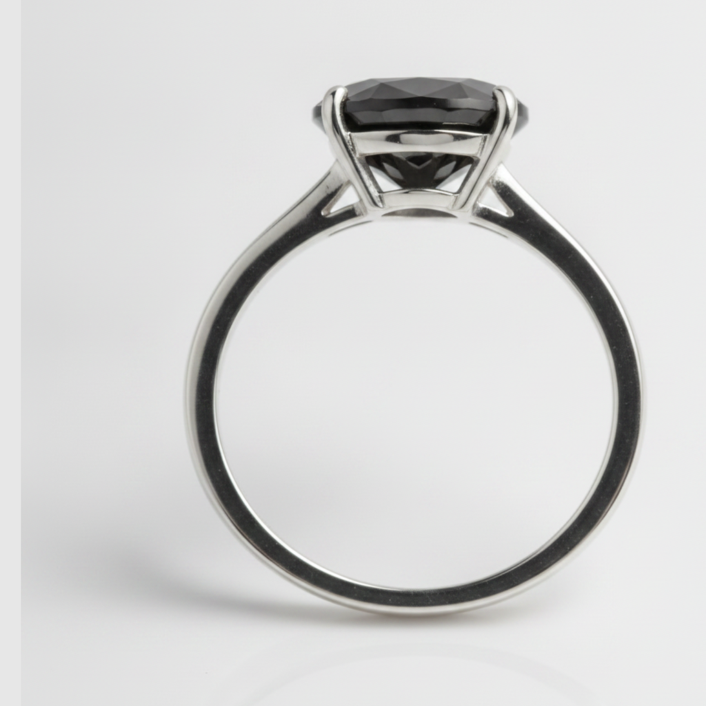 2 Carat Oval Black Diamond Solitaire Ring Natural 14K White Gold