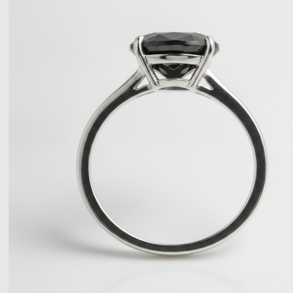 2 Carat Oval Black Diamond Solitaire Ring Natural 14K White Gold