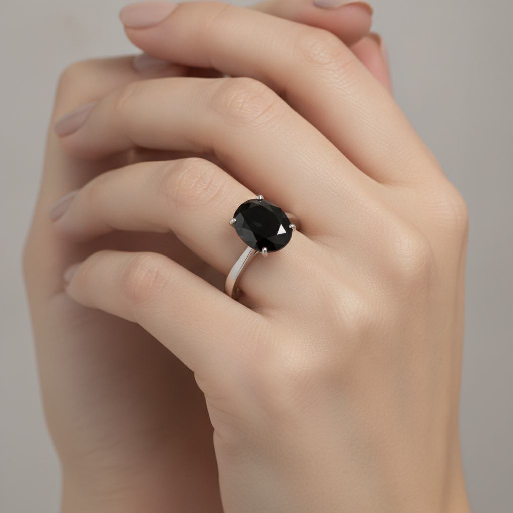 2 Carat Oval Black Diamond Solitaire Ring Natural 14K White Gold
