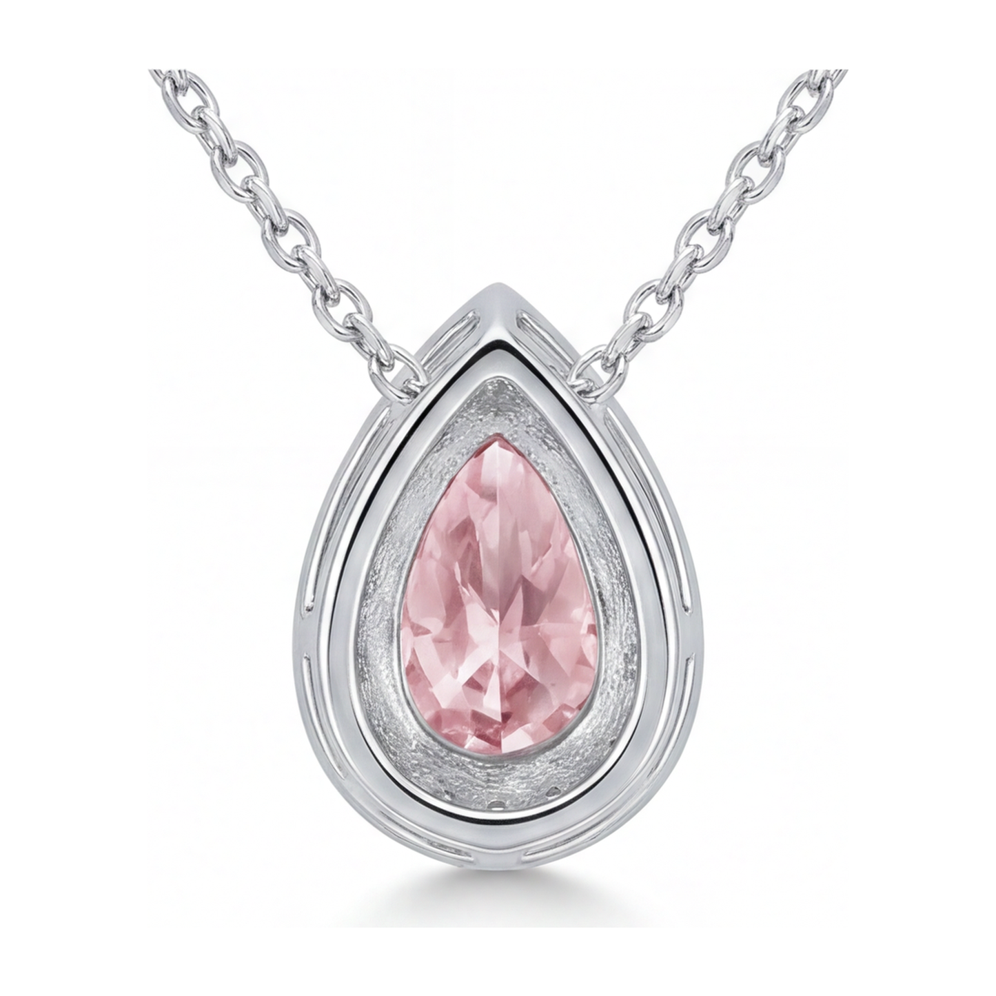 2 Carat Pear Pink Lab Grown Diamond and White Diamond Halo Pendant 14K White Gold