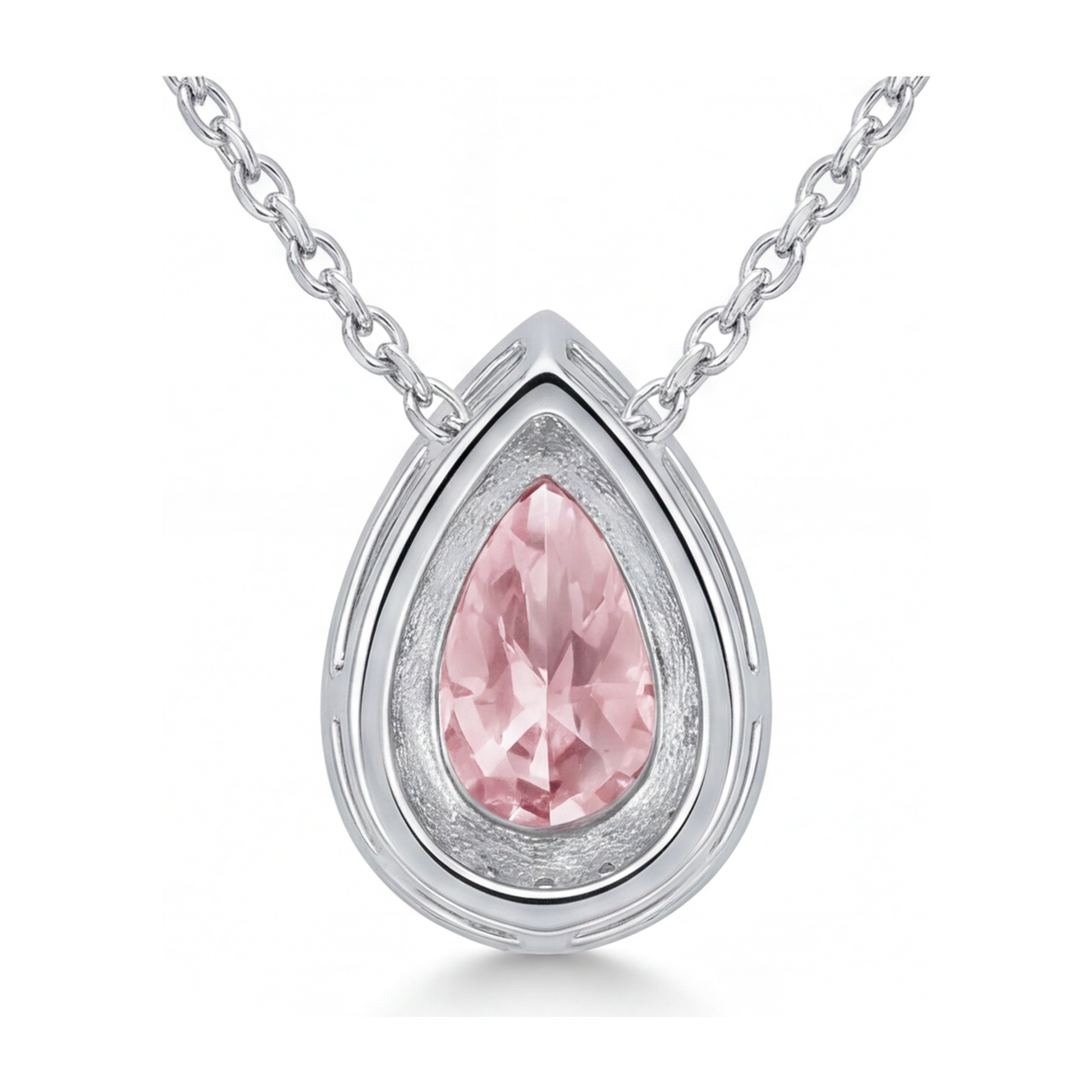 2 Carat Pear Pink Lab Grown Diamond and White Diamond Halo Pendant 14K White Gold