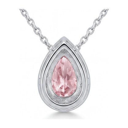2 Carat Pear Pink Lab Grown Diamond and White Diamond Halo Pendant 14K White Gold