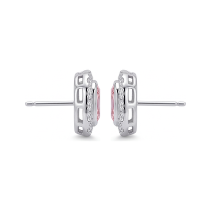 2 Carat Radiant Pink Lab Grown Diamond and White Diamond Halo Earrings 14K White Gold