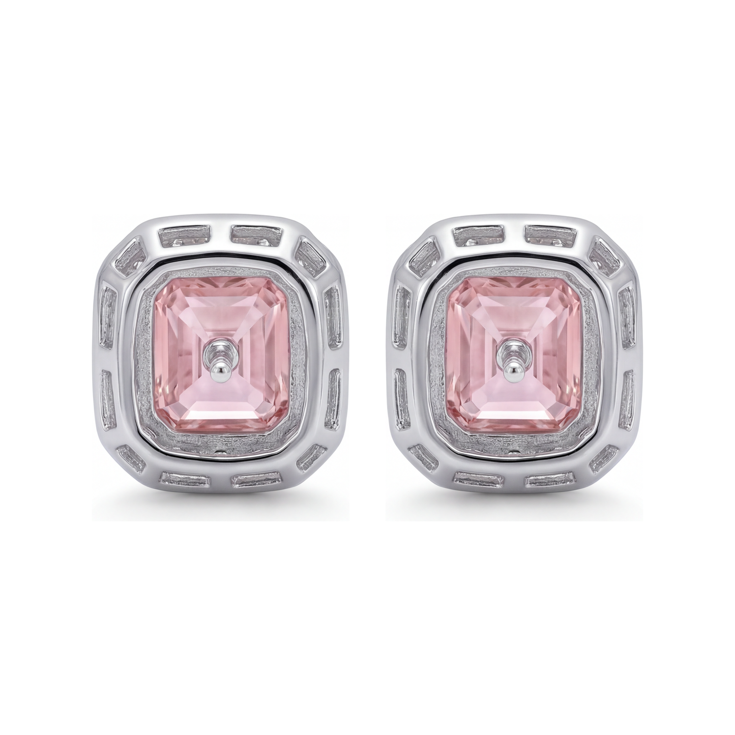 2 Carat Radiant Pink Lab Grown Diamond and White Diamond Halo Earrings 14K White Gold