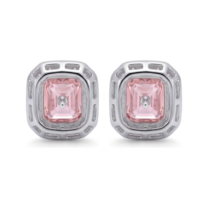 2 Carat Radiant Pink Lab Grown Diamond and White Diamond Halo Earrings 14K White Gold