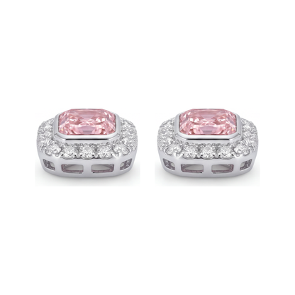 2 Carat Radiant Pink Lab Grown Diamond and White Diamond Halo Earrings 14K White Gold