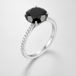 2 Carat Round Black Diamond Solitaire Ring Natural 14K White Gold