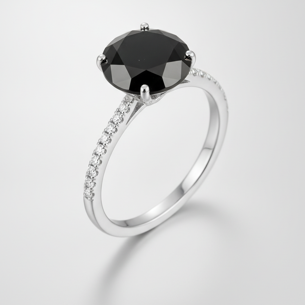 2 Carat Round Black Diamond Solitaire Ring Natural 14K White Gold