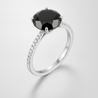 2 Carat Round Black Diamond Solitaire Ring Natural 14K White Gold