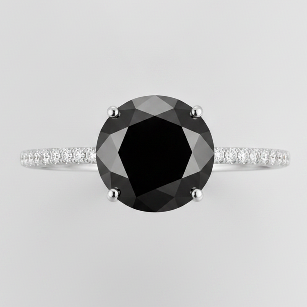 2 Carat Round Black Diamond Solitaire Ring Natural 14K White Gold