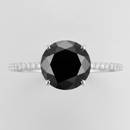 2 Carat Round Black Diamond Solitaire Ring Natural 14K White Gold