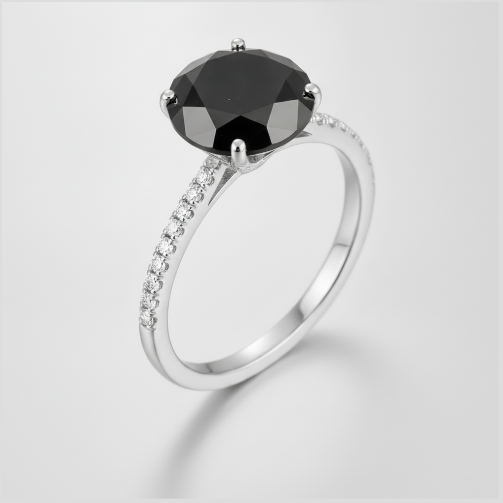 2 Carat Round Black Diamond Solitaire Ring Natural 14K White Gold