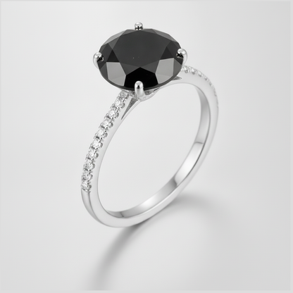 2 Carat Round Black Diamond Solitaire Ring Natural 14K White Gold