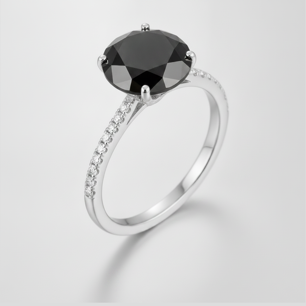 2 Carat Round Black Diamond Solitaire Ring Natural 14K White Gold