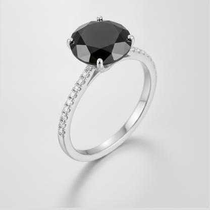 2 Carat Round Black Diamond Solitaire Ring Natural 14K White Gold