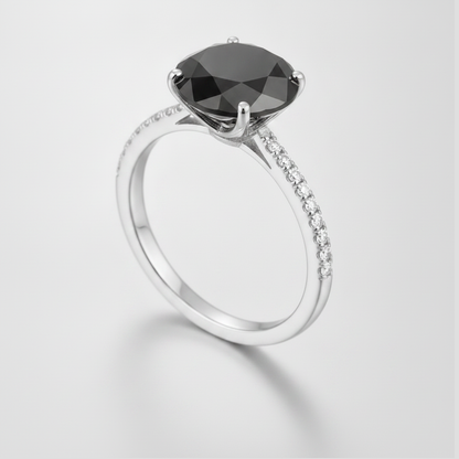2 Carat Round Black Diamond Solitaire Ring Natural 14K White Gold