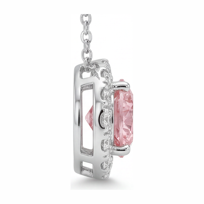2 Carat Round Pink Lab Grown Diamond and White Diamond Halo Pendant 14K White Gold