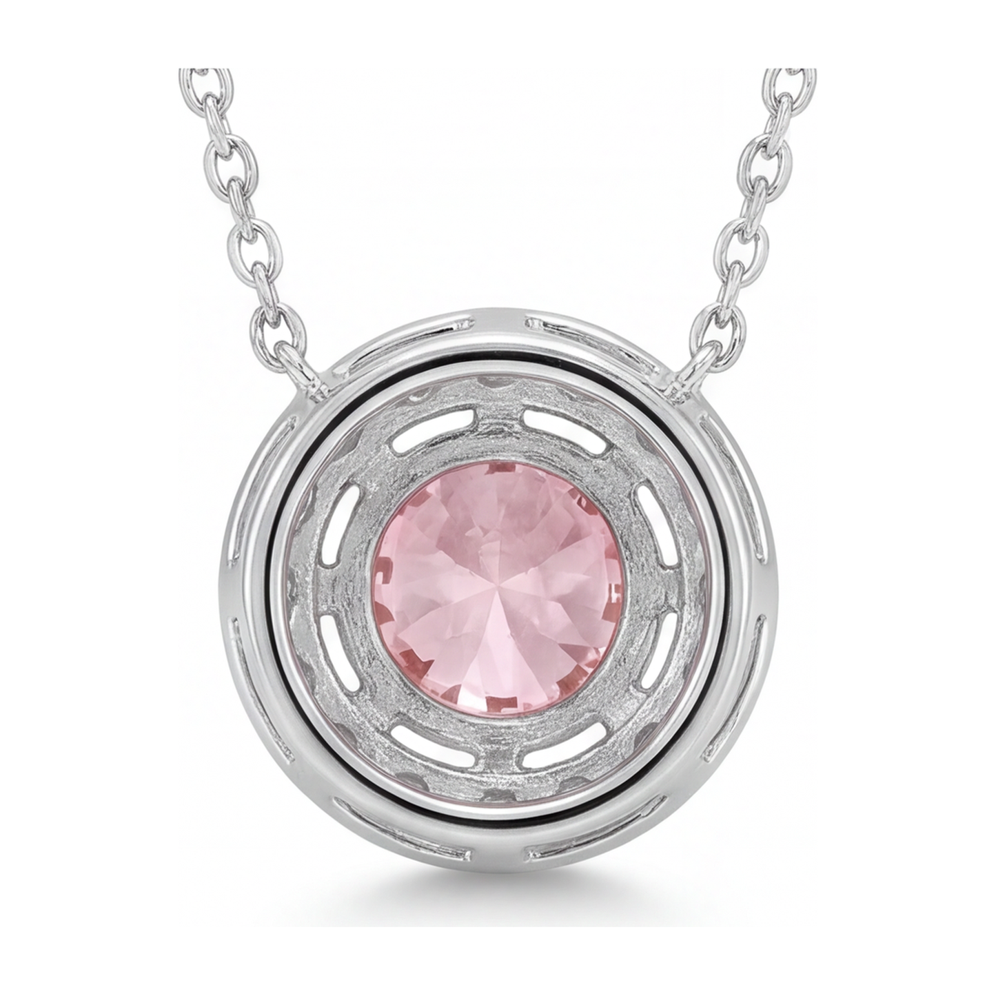 2 Carat Round Pink Lab Grown Diamond and White Diamond Halo Pendant 14K White Gold