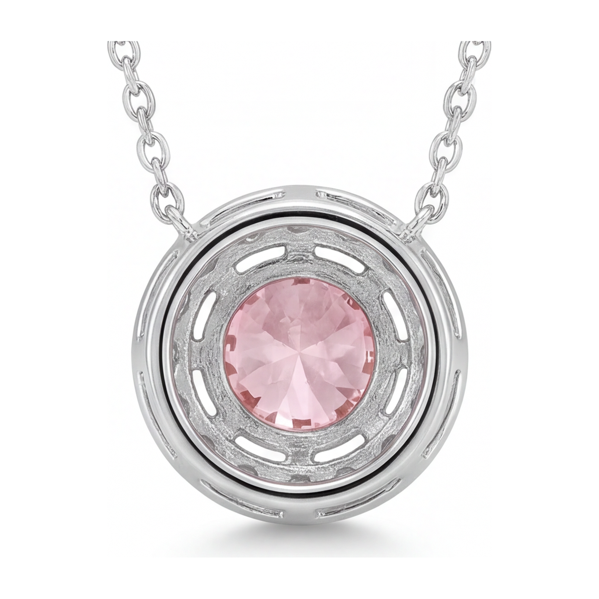 2 Carat Round Pink Lab Grown Diamond and White Diamond Halo Pendant 14K White Gold