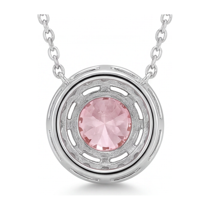 2 Carat Round Pink Lab Grown Diamond and White Diamond Halo Pendant 14K White Gold