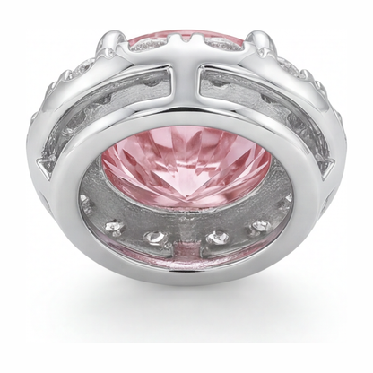 2 Carat Round Pink Lab Grown Diamond and White Diamond Halo Pendant 14K White Gold