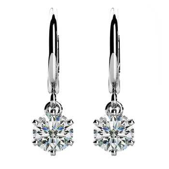 2 Carats Round G-Vs1 Natural Earth Mined Diamond Leverback Earring Pair White Gold 14K
