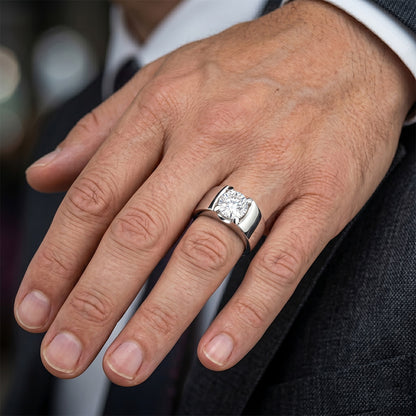 2 ct Brilliant Diamond Mens Ring in 14 Karat White Gold