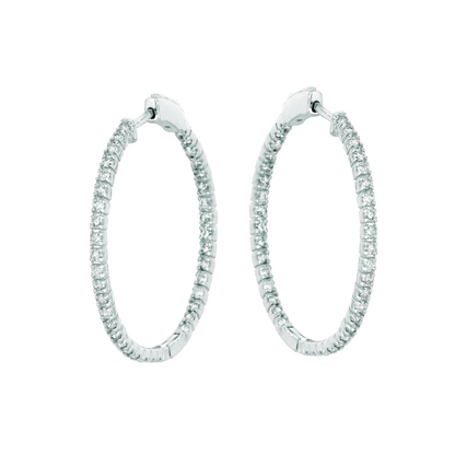 2 Pointer Hoop Earrings/Patented Snap Lock 2 Carats 14K White Natural Earth Mined Diamond