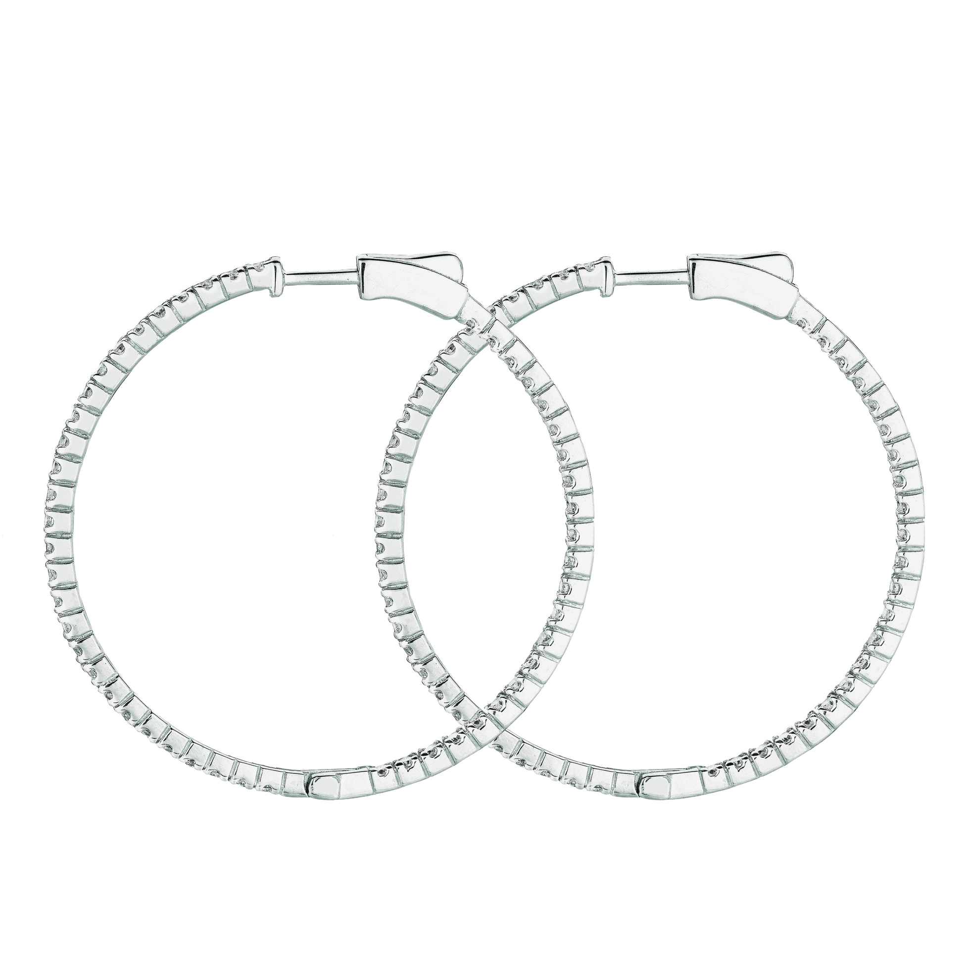 2 Pointer Hoop Earrings/Patented Snap Lock 2 Carats 14K White Natural Earth Mined Diamond