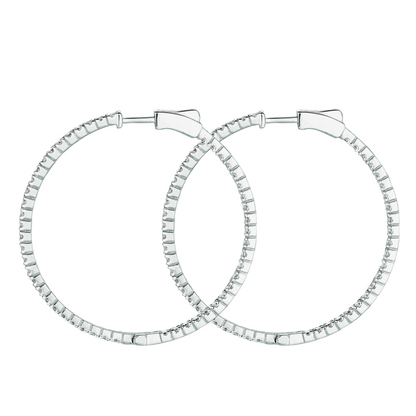 2 Pointer Hoop Earrings/Patented Snap Lock 2 Carats 14K White Natural Earth Mined Diamond