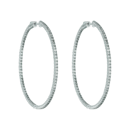2 Pointer Hoop Earrings/Patented Snap Lock 3 Carats 14K White Natural Earth Mined Diamond