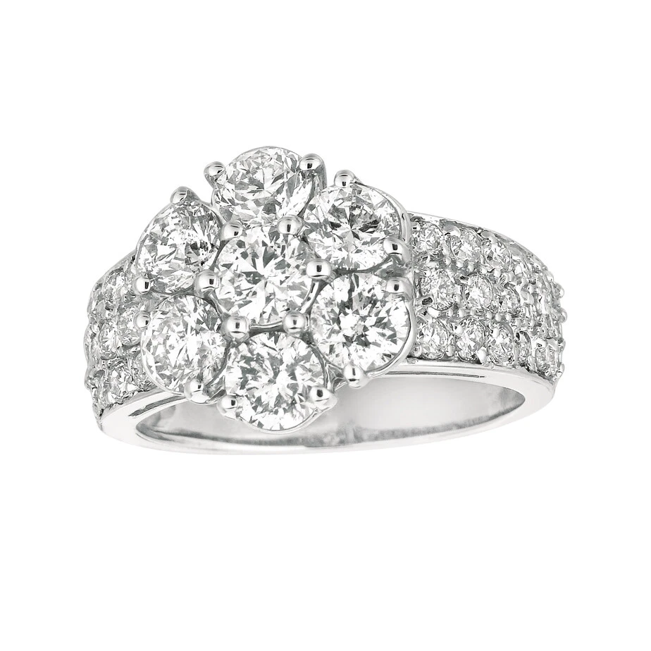 2.02 Carat Round Natural Earth Mined Diamond Flower Style White Gold Anniversary Ring