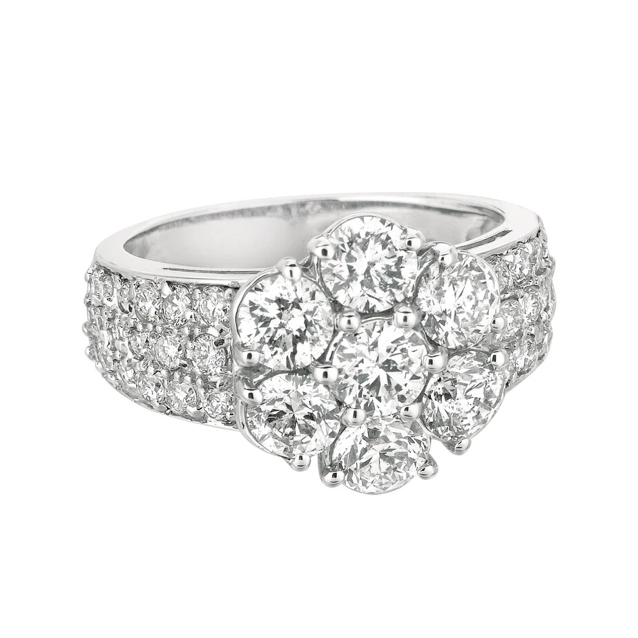 2.02 Carat Round Natural Earth Mined Diamond Flower Style White Gold Anniversary Ring