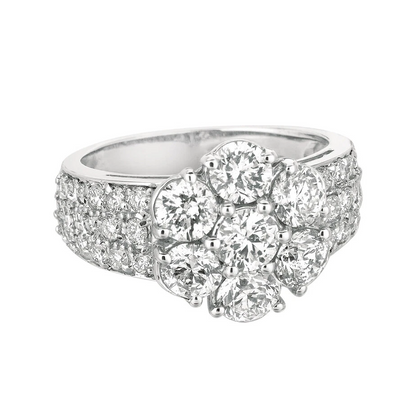 2.02 Carat Round Natural Earth Mined Diamond Flower Style White Gold Anniversary Ring