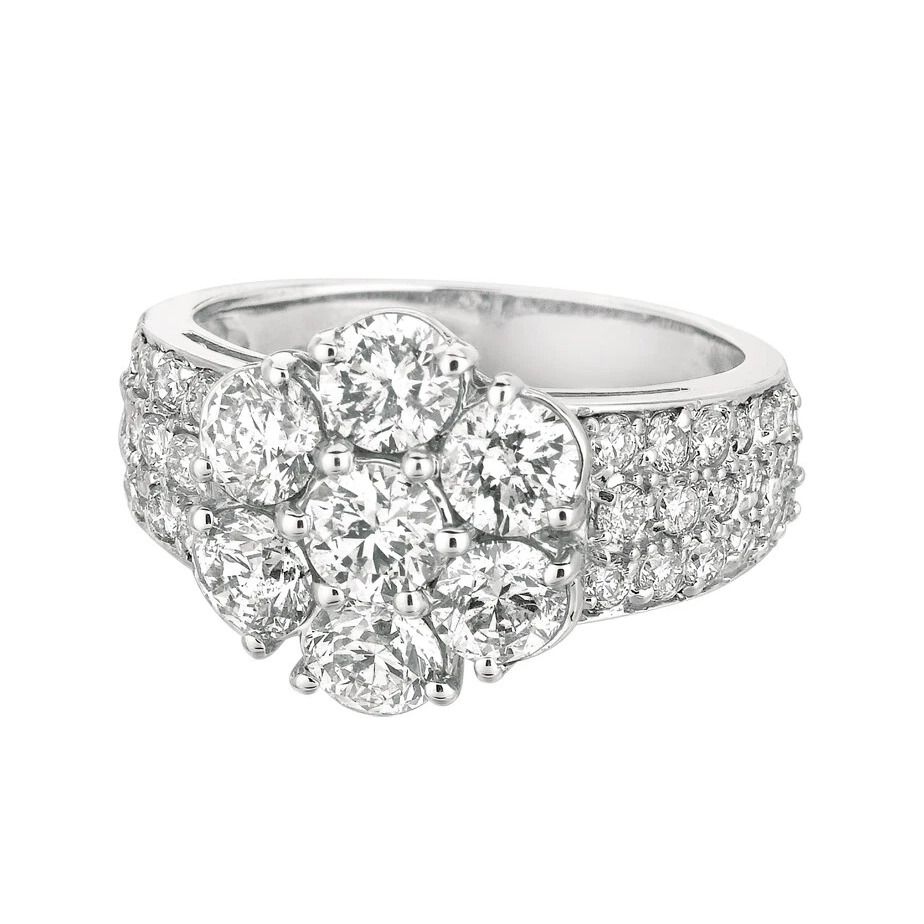 2.02 Carat Round Natural Earth Mined Diamond Flower Style White Gold Anniversary Ring