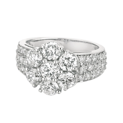 2.02 Carat Round Natural Earth Mined Diamond Flower Style White Gold Anniversary Ring