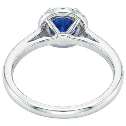 2.10 Carat Round Ceylon Blue Sapphire And Natural Earth Mined Diamond Ring White Gold 14K