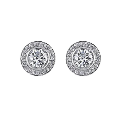 2.20 Carats Round Cut Halo Natural Earth Mined Diamond Stud Earring Fine Gold Jewelry