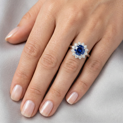 2.20 Carats Round Ceylon Sapphire Ring Natural Earth Mined Diamond Jewelry Gold White 14K