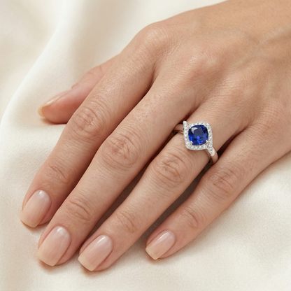 2.25 Carats Ceylon Sapphire And Natural Earth Mined Diamond Promise Ring White Gold 14K