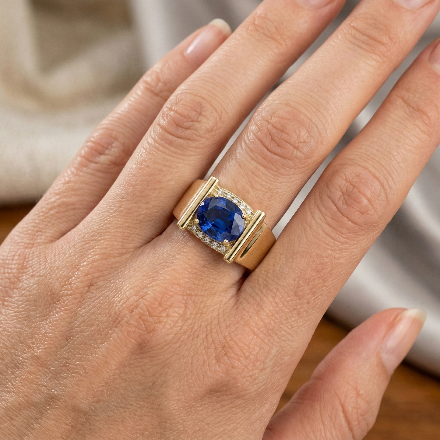 2.25 Carats Natural Earth Mined Diamond Ceylon Sapphire Men's Ring Jewelry Gold 14K