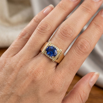 2.25 Carats Natural Earth Mined Diamond Ceylon Sapphire Men's Ring Jewelry Gold 14K