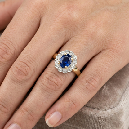 2.25 Ct. Sri Lanka Sapphire Natural Earth Mined Diamonds Halo Ring Two Tone New