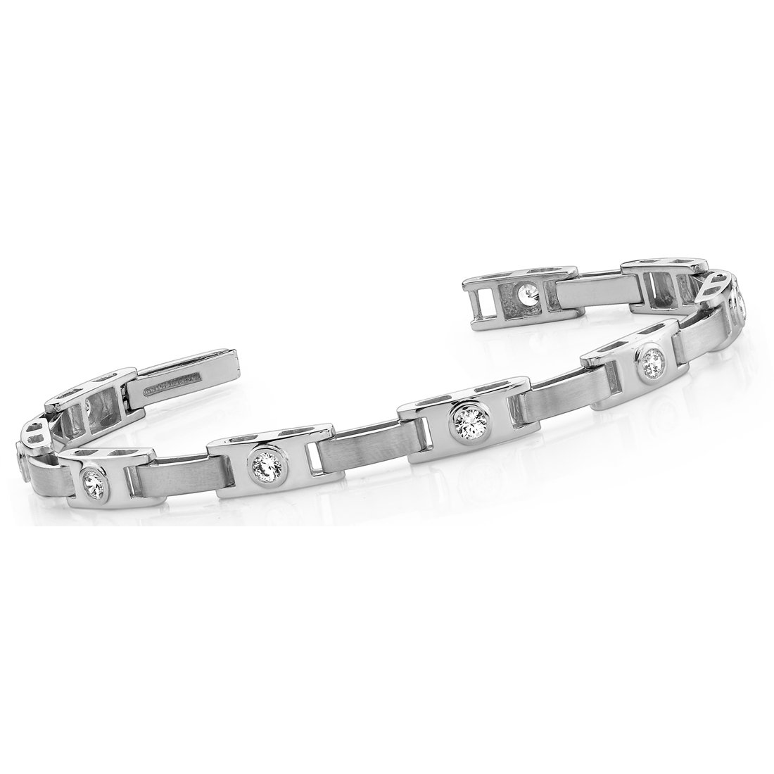 2.25 Ct Bezel Set Round Natural Earth Mined Diamond Buckle Link Bracelet Solid White Gold