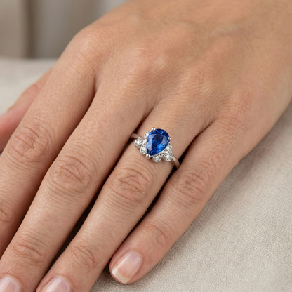 2.30 Carats Ceylon Sapphire And Natural Earth Mined Diamond Ring White Gold 14K