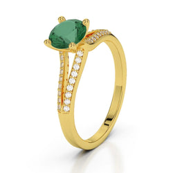 2.30 Carats Prong Green Emerald With Diamonds Ring Gemstone Yellow Gold 14K