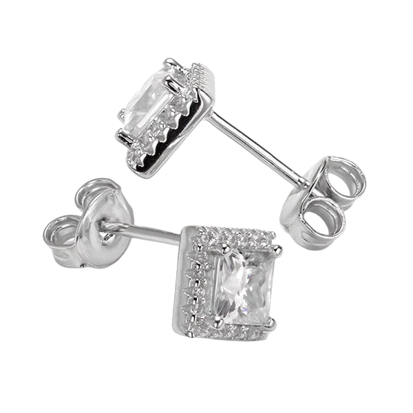 2.4 Carats Princess And Round Cut Natural Earth Mined Diamonds Halo Studs Earrings WG 14K