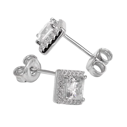 2.4 Carats Princess And Round Cut Natural Earth Mined Diamonds Halo Studs Earrings WG 14K